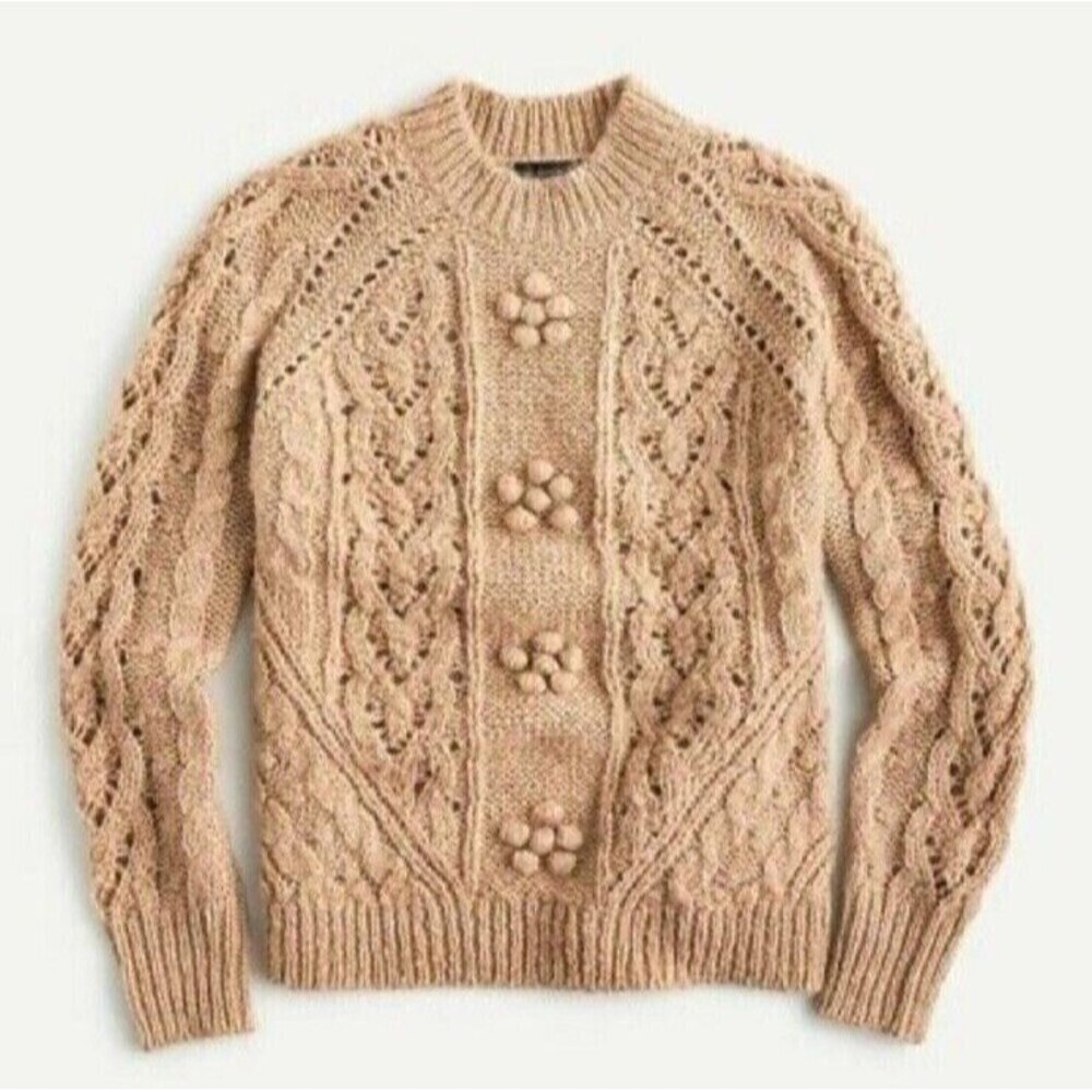 J Crew Cable Knit Bobble Sweater size XS Tan